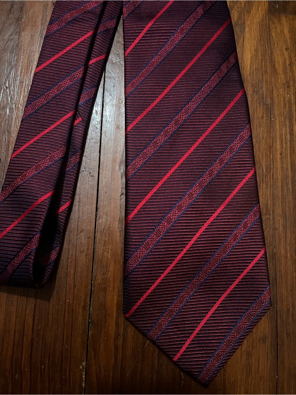 Patrick Francis Ireland Pure Silk Menms Striped Burgundy, Blue and Red Tie